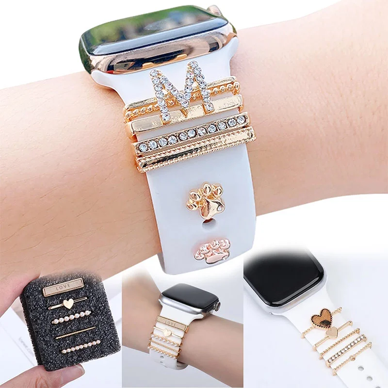 Luxury Watch Apple Bands - 装飾的なシリコンブレスレット,あなたのアップルウォッチのための金属チャーム,装飾されたリング,ダイヤモンドの装飾,モデル05