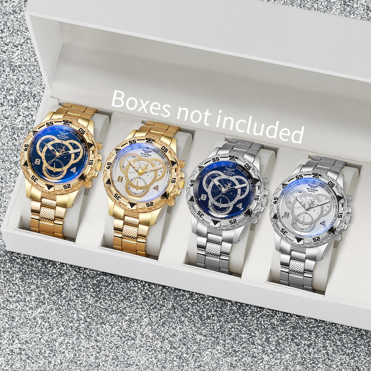 Luxury Watch Under 20000 - 4 個のファッションブルーライトラージダイヤルメンズウォッチクォーツ時計スチールストリップウォッチ