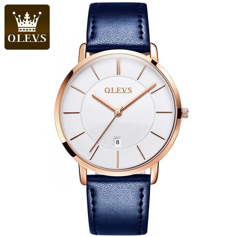 Luxury Watch With Leather Strap - Olevs-女性用超薄型腕時計,防水クォーツ時計,革ストラップ,トップブランド,高級ファッション