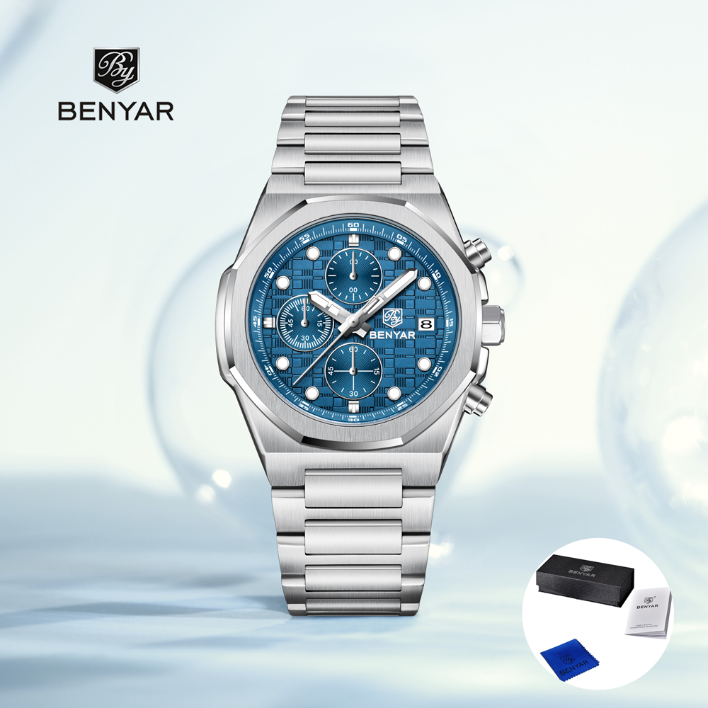 Luxury Watch Safe - 2025年ニューベニアーメンズ腕時計トップラグジュアリークォーツ腕時計クロノグラフウォッチ男性用ステンレススチール防水時計ギフトボックス
