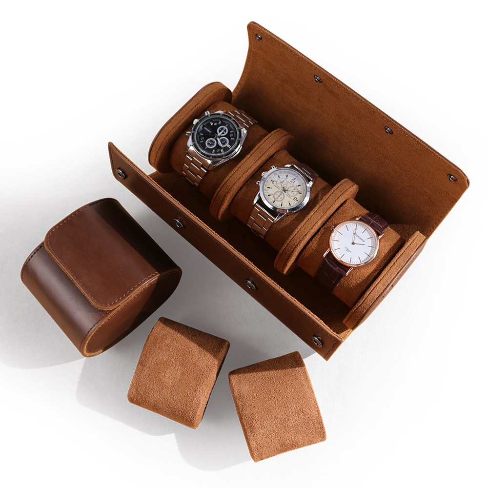 Luxury Watch Travel Case - 高級本革製腕時計収納ケース。1/2/3本収納可能。持ち運びにも便利なトラベル用。腕時計を保護するポーチ。