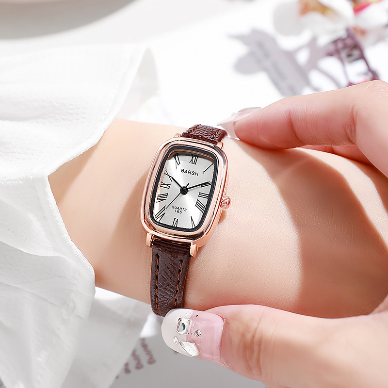Luxury Watch With Leather Strap - ファッションクォーツ時計女性ヴィンテージ高級ギフト腕時計レディースシンプルなレザーストラップ長方形ダイヤル腕時計ドロップシッピング