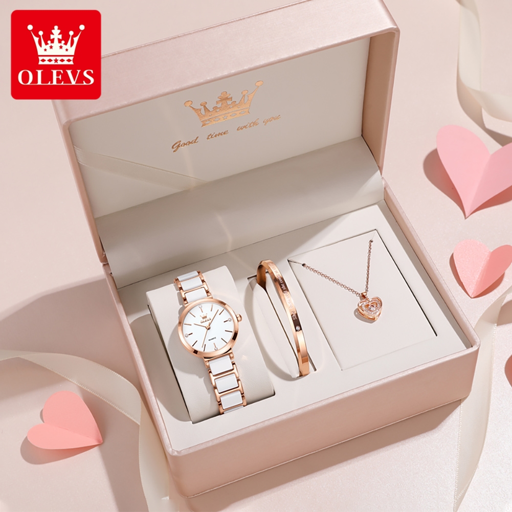 Luxury Watch Travel Case - OLEVSレディース腕時計5877高級エレガントクォーツ腕時計防水夜光セラミックストラップレディース腕時計ブレスレットセットギフトボックス時計