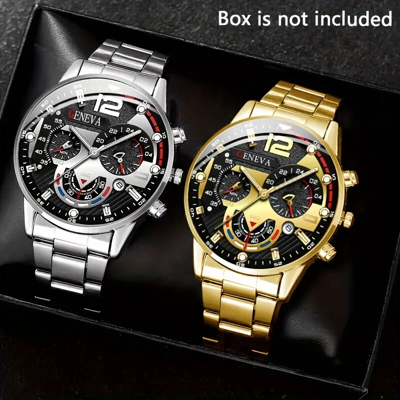 Luxury Watch Under 20000 - 2個セットのおしゃれなクォーツ腕時計、日付表示付きビジネススタイル、アナログ文字盤、亜鉛合金ケース、ステンレススチールストラップ