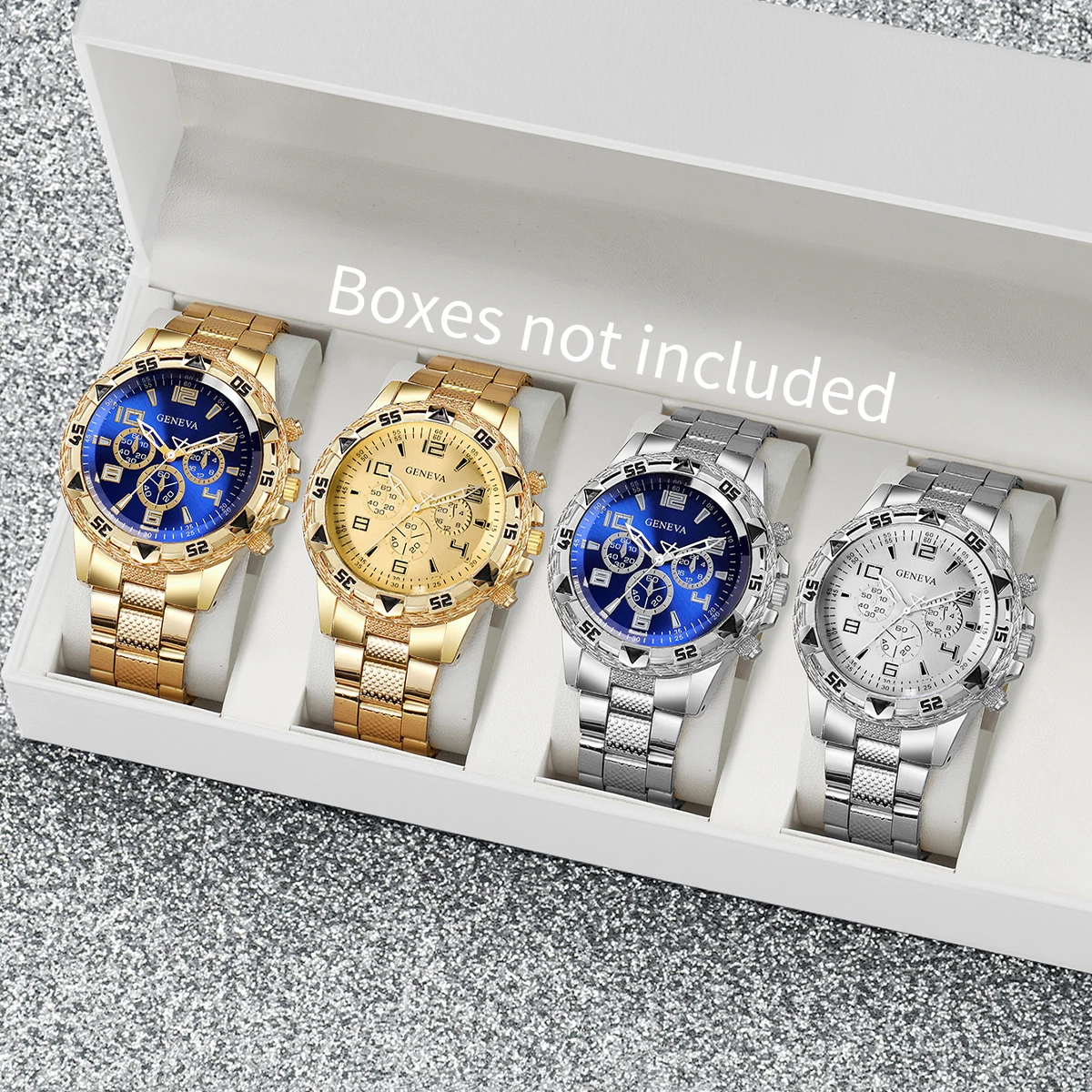 Luxury Watch Under 20000 - 4 ピース/セットメンズファッションビジネス腕時計大型ディスプレイアナログクォーツ時計男性用腕時計ギフトメンズ腕時計 (箱なし)