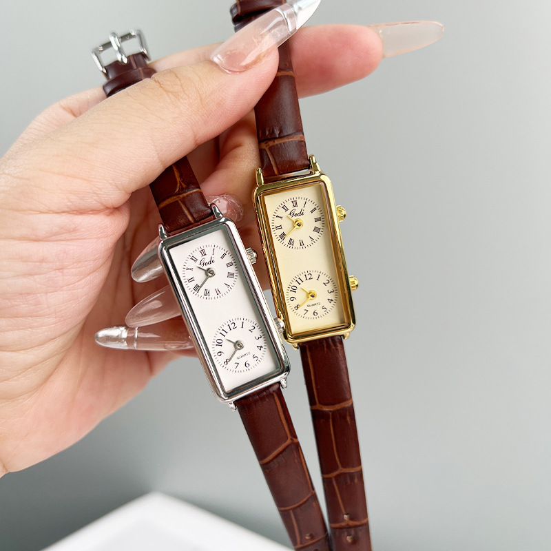 Luxury Watch Square - CQ549新型レジャークリエイティブデュアルムーブメントレディース腕時計レトロ長方形デュアルタイムゾーンクォーツ腕時計ライトラグジュアリー時計ギフト