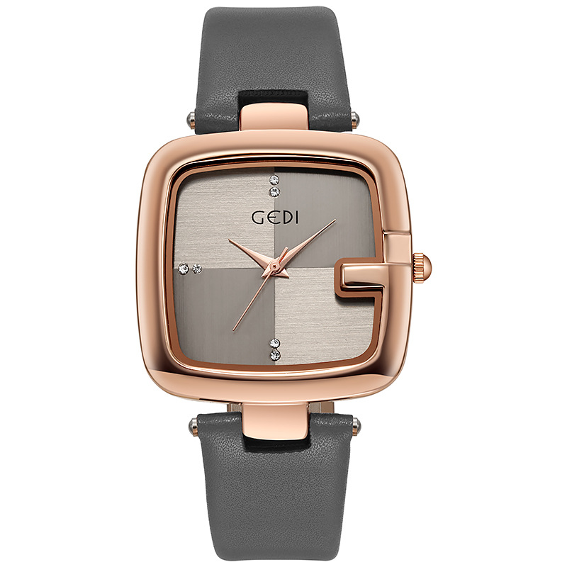 Luxury Watch With Leather Strap - Gedi-女性用ラージスクエアダイヤル腕時計、ハイエンドレザーストラップ、防水、トップブランド、ライト、ラグジュアリー、ニッチ、クォーツ、ギフト、ファッション