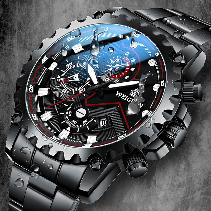 Luxury Watch Under 20000 - メンズ腕時計ブラックウォリアー本物のトレンディなステンレス鋼防水夜光カレンダー男性ファッションクォーツ時計腕時計ギフト