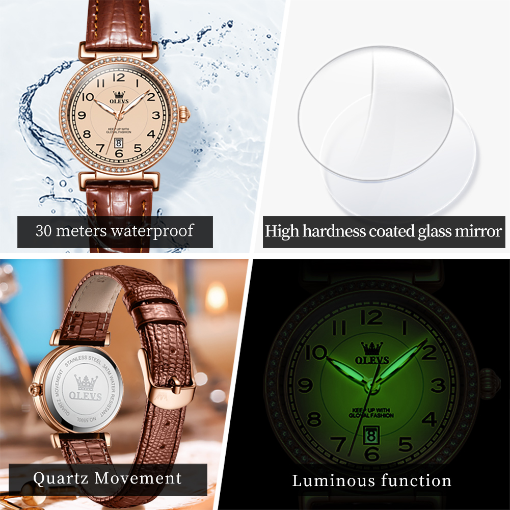 OLEVS 5590 高級ブランド レディース腕時計 カレン - Luxury Watch With Leather Strap のレビューと価格