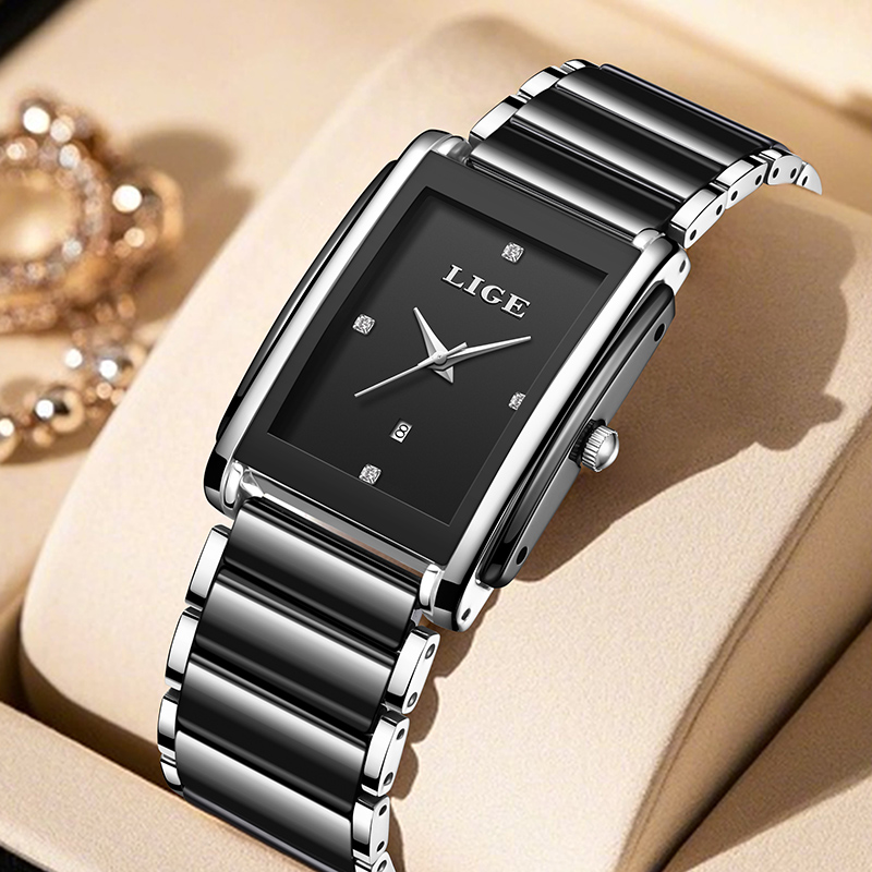 LIGE 新しい高級女性腕時計エレガントなセラミッククォーツ - Luxury Watch Travel Case のレビューと価格
