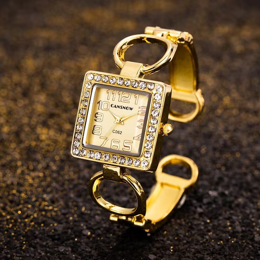 高級ファッションラインストーンスクエアダイヤルクォーツ時計エ - Luxury Watch Square のレビューと価格