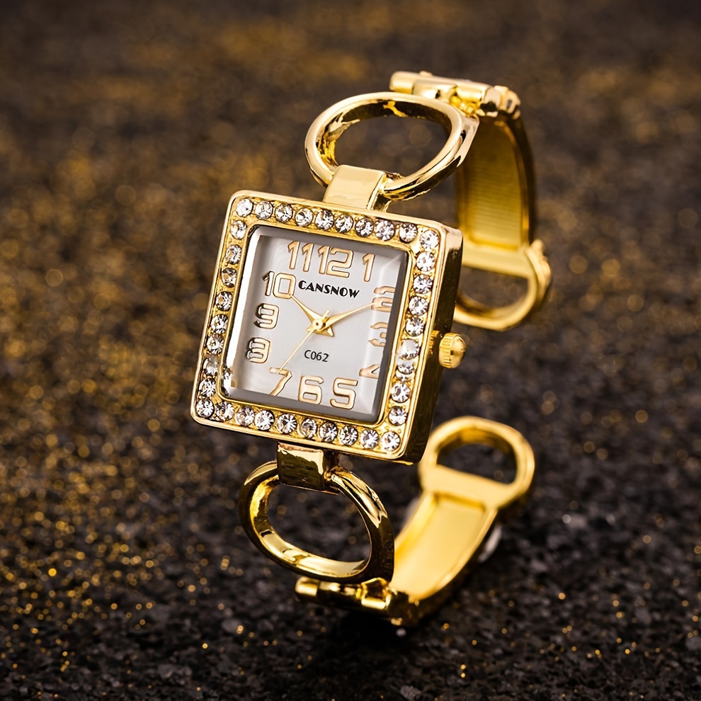 高級ファッションラインストーンスクエアダイヤルクォーツ時計エ - Luxury Watch Square のレビューと価格