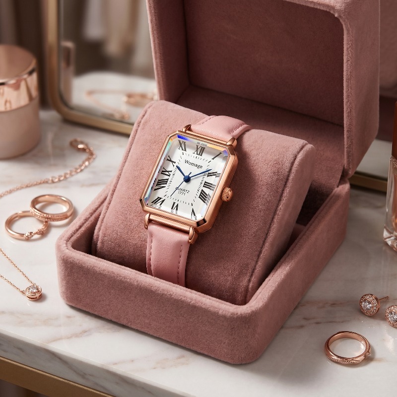 ファッション長方形クォーツ時計女性のための高級ブランドローマ - Luxury Watch With Leather Strap のレビューと価格