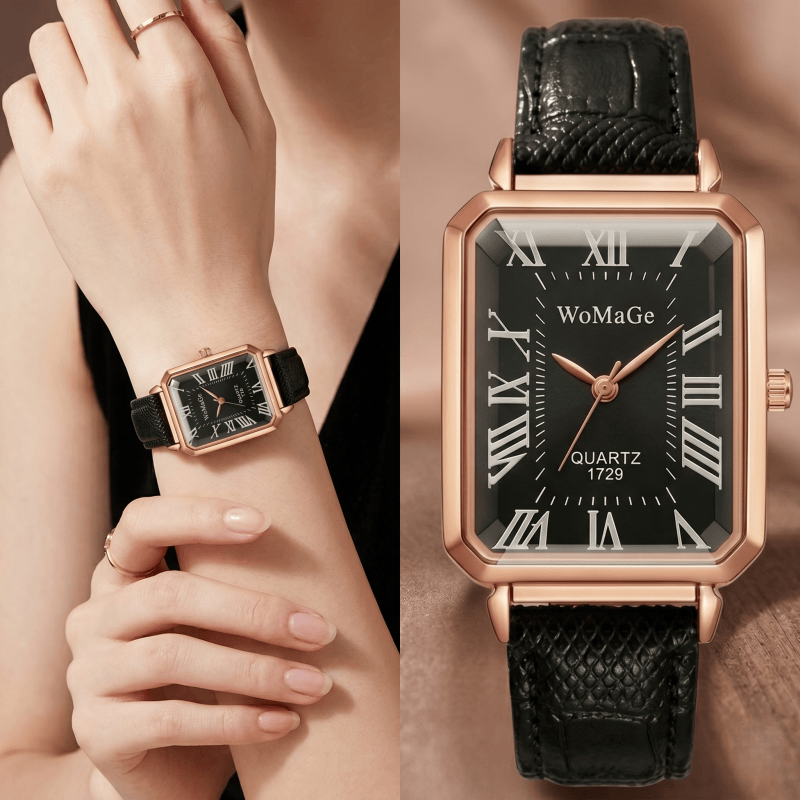 ファッション長方形クォーツ時計女性のための高級ブランドローマ - Luxury Watch With Leather Strap のレビューと価格