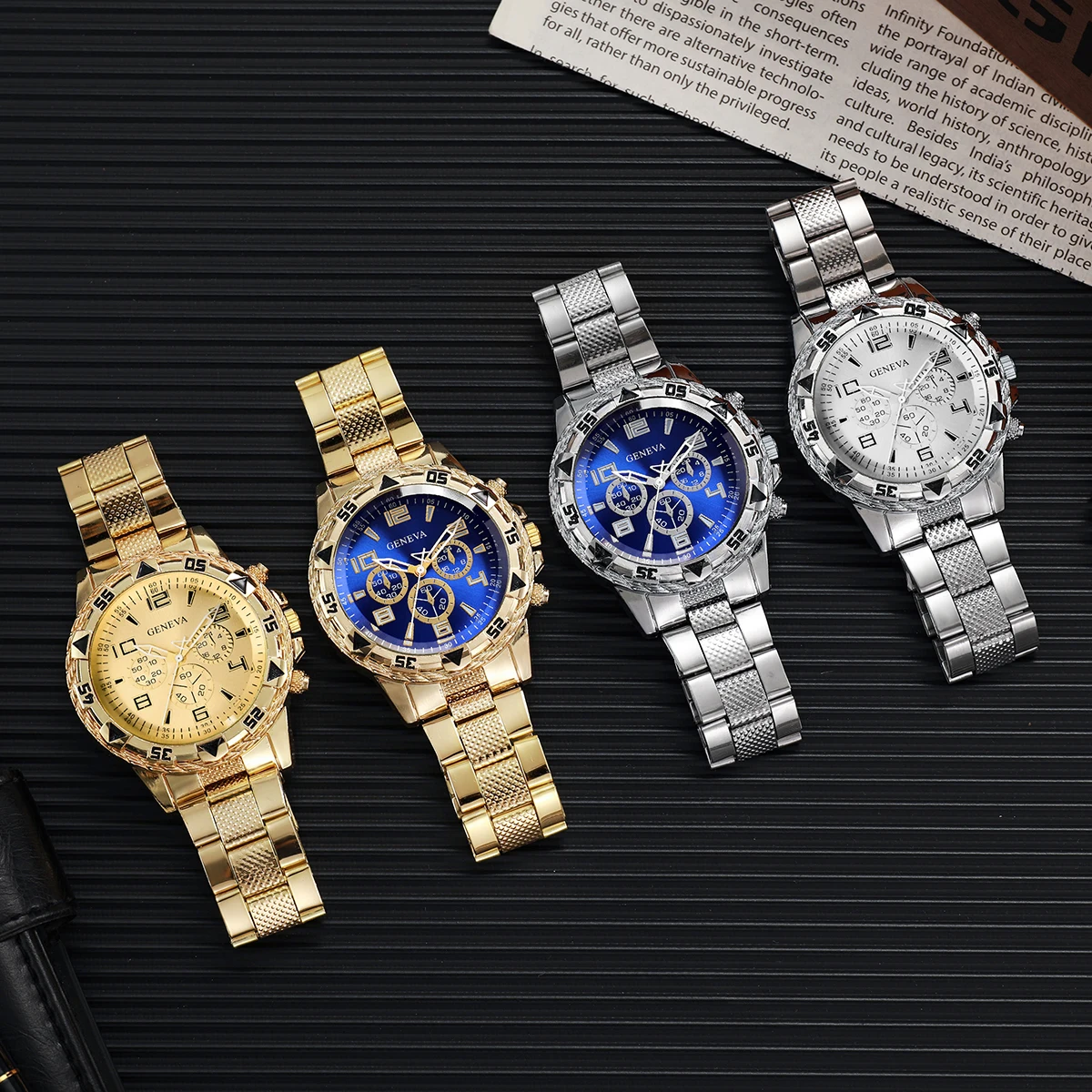 4 ピース/セットメンズファッションビジネス腕時計大型ディス - Luxury Watch Under 20000 のレビューと価格
