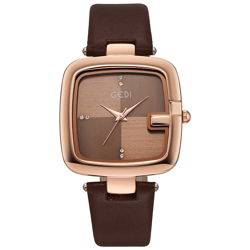Gedi-女性用ラージスクエアダイヤル腕時計、ハイエンドレザ - Luxury Watch With Leather Strap のレビューと価格